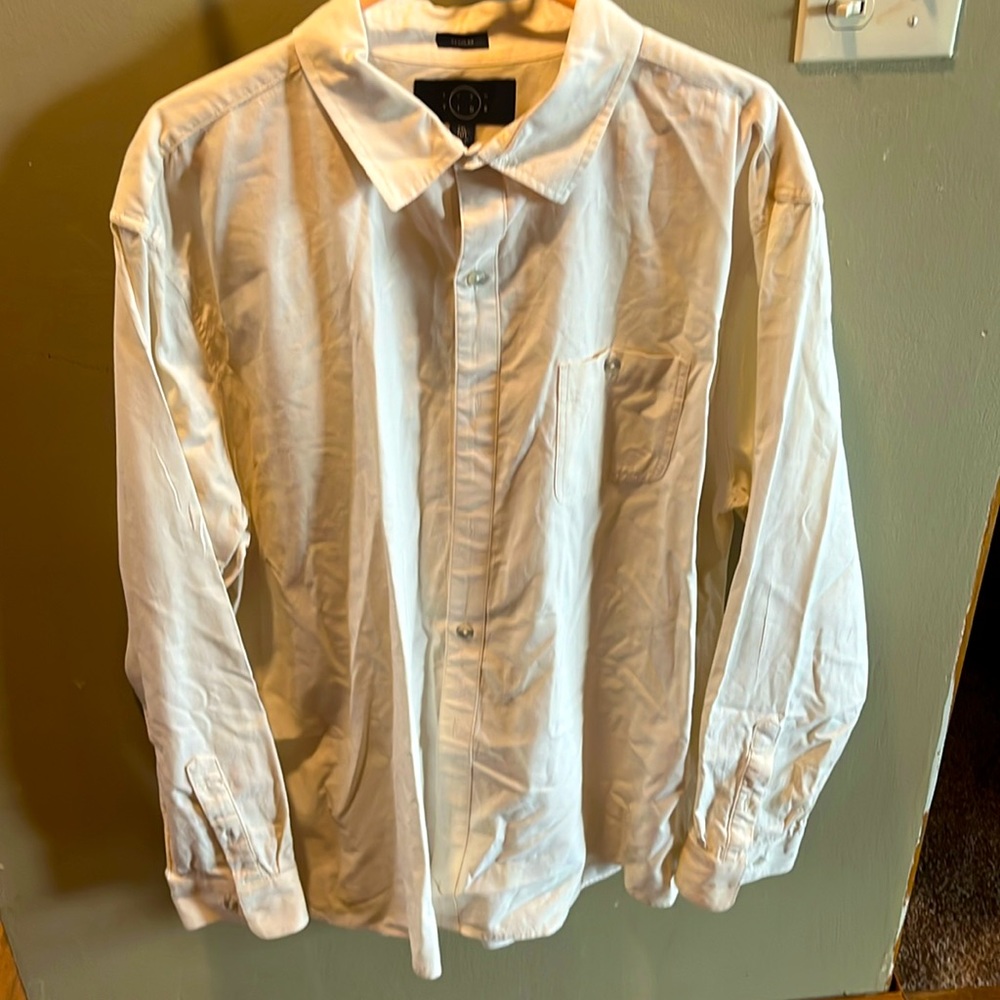 Men’s two XL tall even tide cream‎ button up long sleeve shirt
